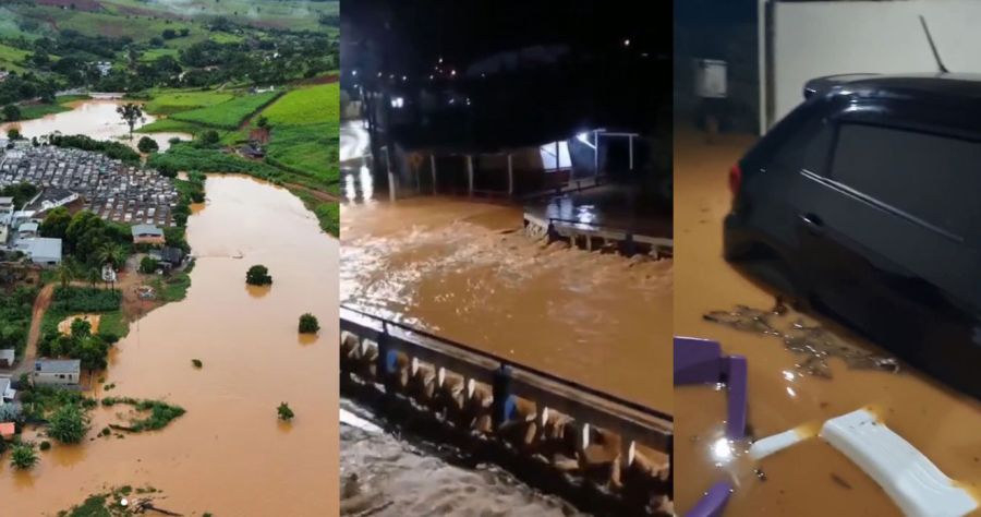 Rio sobe 2,5 metros, atinge ruas e deixa Descoberto sem água durante a madrugada